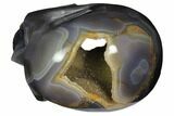 Polished Banded Agate Skull with Quartz Crystal Pocket #148123-3